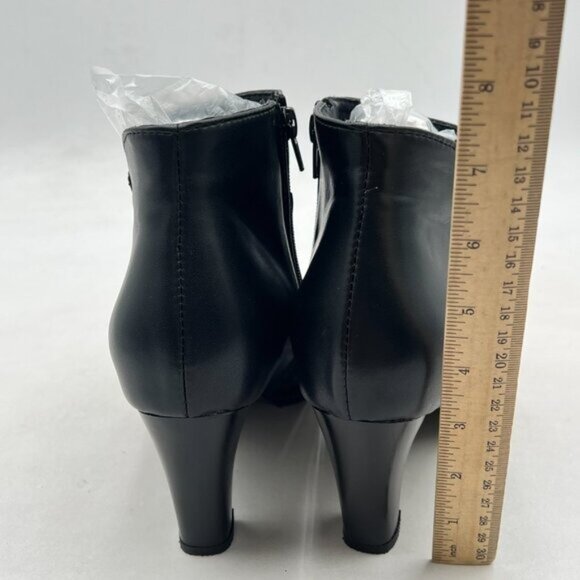 Black Women Chic Chunky Heel Ankle Boots Pointed Toe Side Zipper Prom Party Shoe - Picture 4 of 7